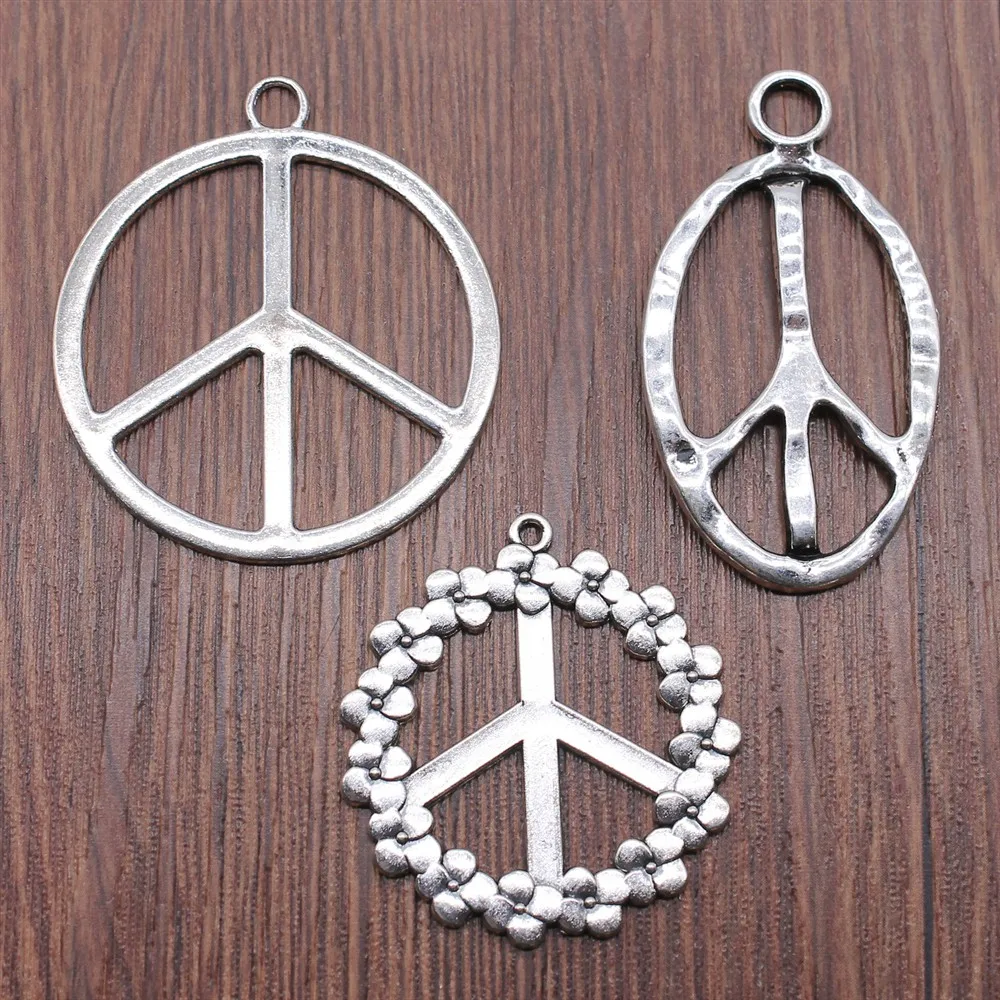 

4pcs Charms Flower Peace Sign DIY Jewelry Findings Antique Silver Color Big Peace Symbol Charms