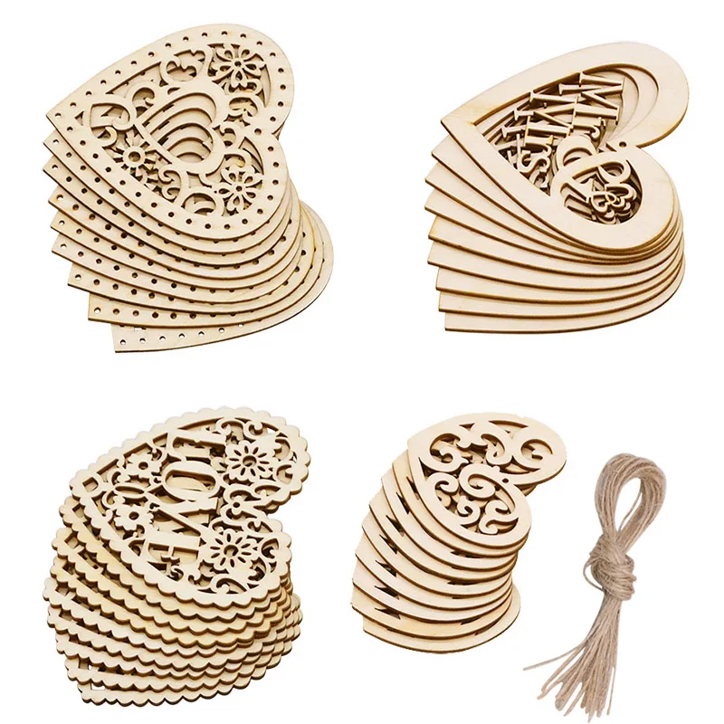 10 шт. деревянный кулон в виде сердца полый лазер Mr Mrs деревянные чипсы с пеньковой