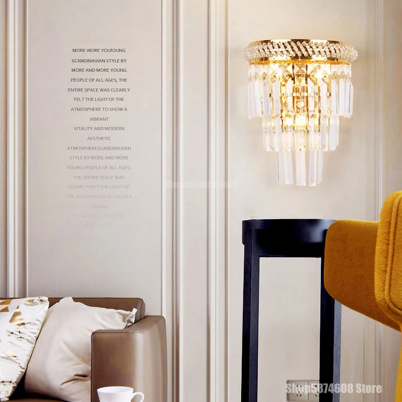 Настенный светильник с золотыми кристаллами современные светодиодные бра для