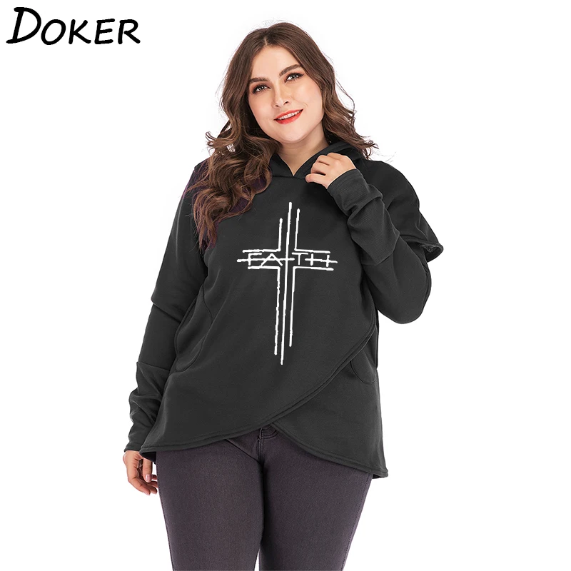 

2022 Spring Autumn Long Sleeve Pullover Hoodies Sweatshirts Women Cross Faith Print Hoodie Plus Size Christmas Warm Sweatshirt