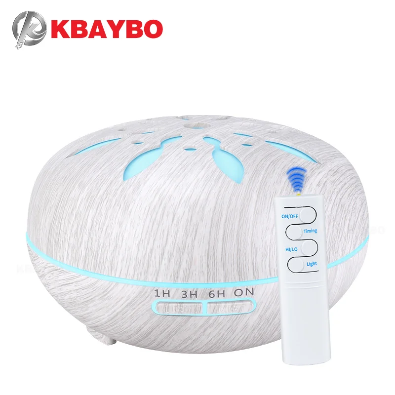 

KBAYBO 550ml essential oil diffuser air humidifier white wood remote control aromatherapy mist maker LED night light for home