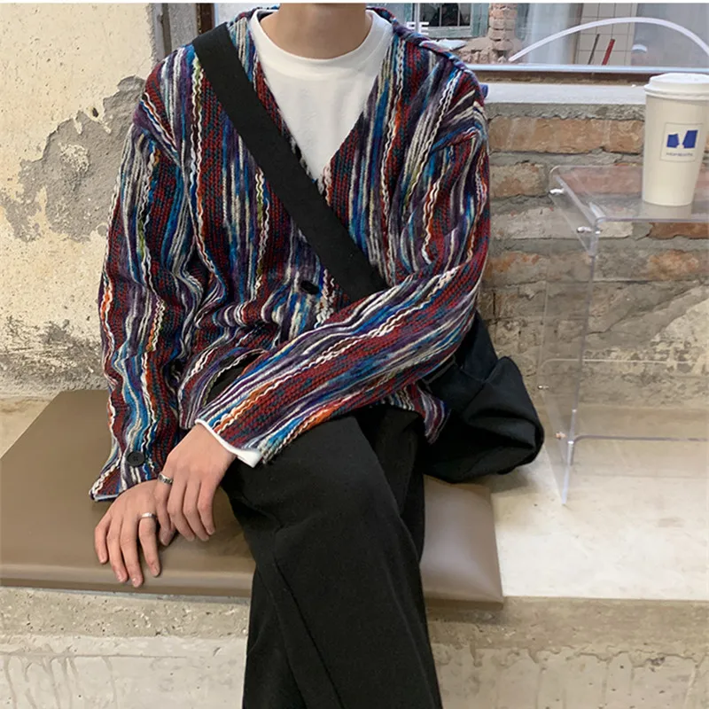 

Men's Wear Knitted Cardigan Sweater Jacket Man's Korean Fashion Spring And Autumn V Collar Single Breasted Long Sleeve Tops