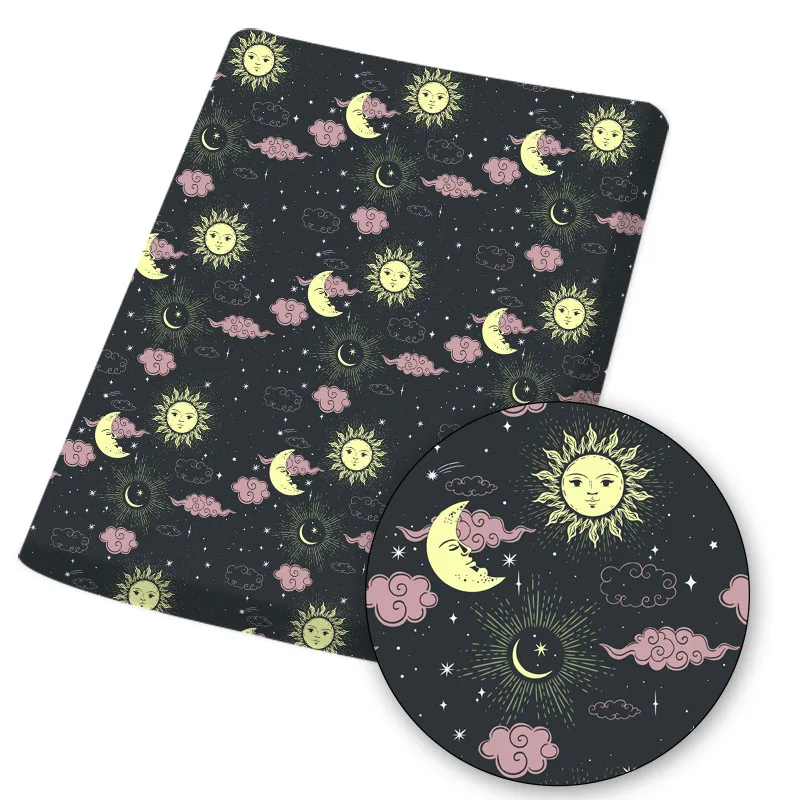 

Polyester Cotton Fabric Star Moon Universe Painted Clothe Bag Mask Making Material Cloth Sheets Home Textile Crafts 45*145cm/pc
