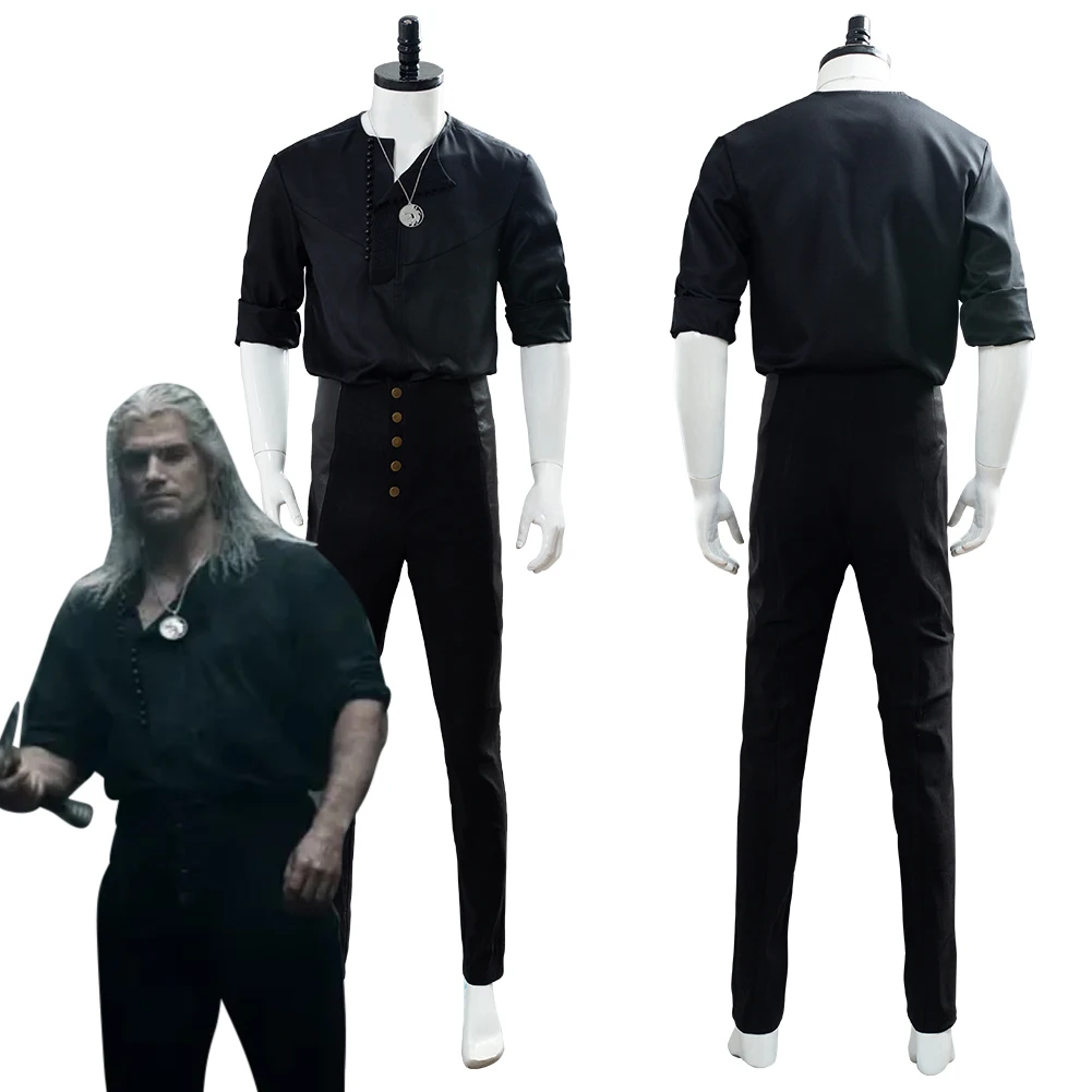 Geralt of Rivia Cosplay Costume Casual Wear Black Full Suit For Adult Men Halloween Carnival Costumes