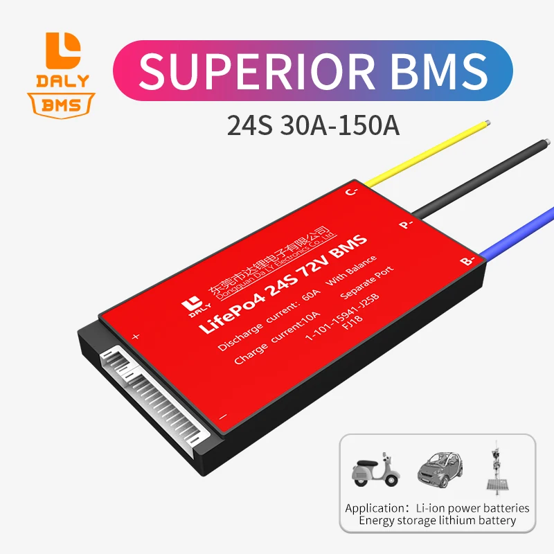 

DALY BMS Lifepo4 24S BMS 72V 30A 40A 50A 60A 80A 100A 120A 150A for 3.2V Lifepo4 Lithium Battery with Separate Port Balance