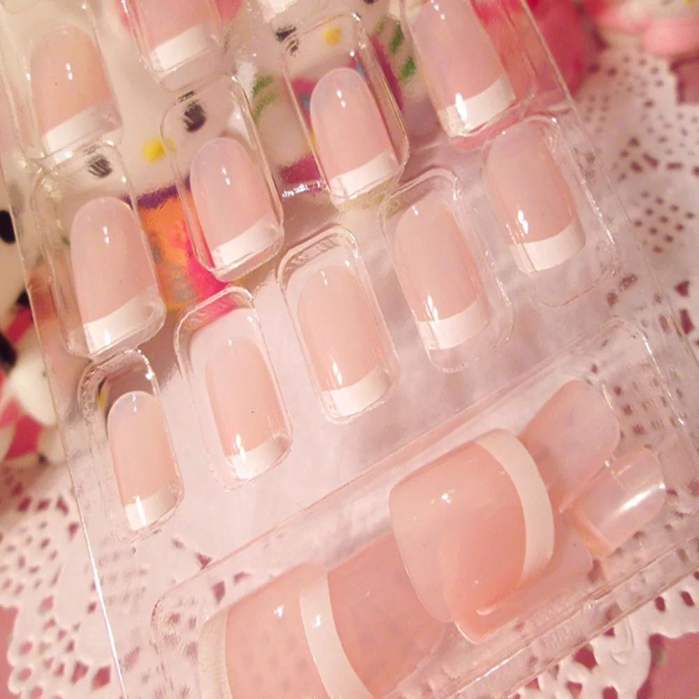 2020 Новые горячие 24 шт французские короткие накладные ногти натуральные