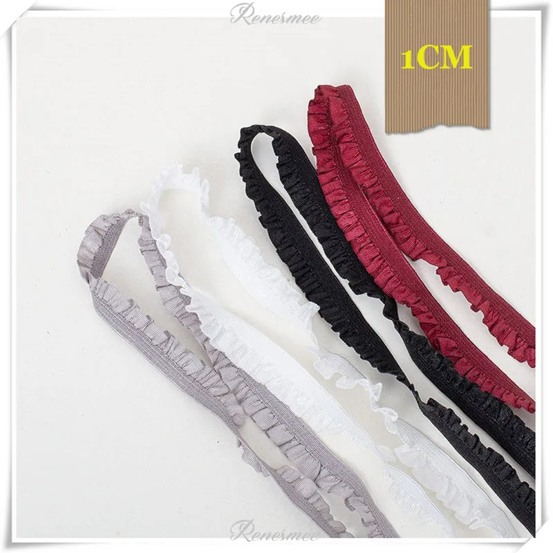 Эластичный кружевной тесьма "Бургундия-серый" двусторонняя, для одежды, растяжимая, с оборками, ширина 1 см.