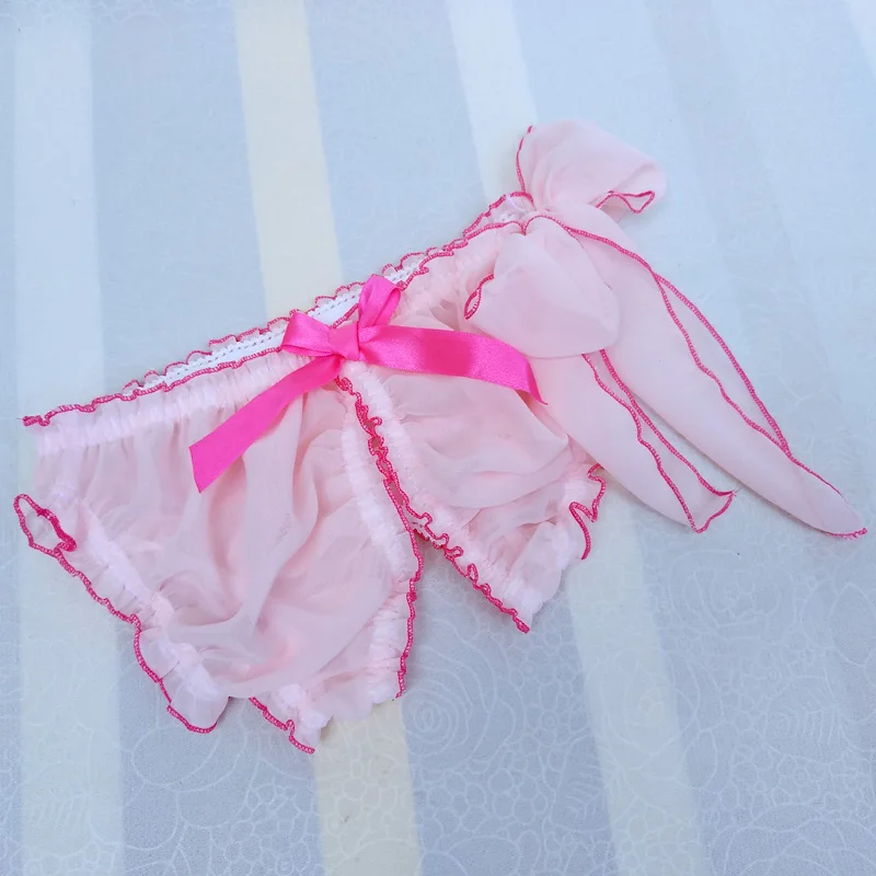 Softy Gauze Open Butt Sissy Panties With Adjustablge Bow Transparent Mens Underwear Thong Kawaii Cute Funny Gay Lingerie Panties