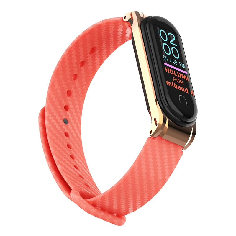 Hangrui mi Band 4 силиконовый чехол из углеродного волокна для Xiaomi mi band 4 ремешок металлический каркас браслет mi band 3 ремешок из нержавеющей стали