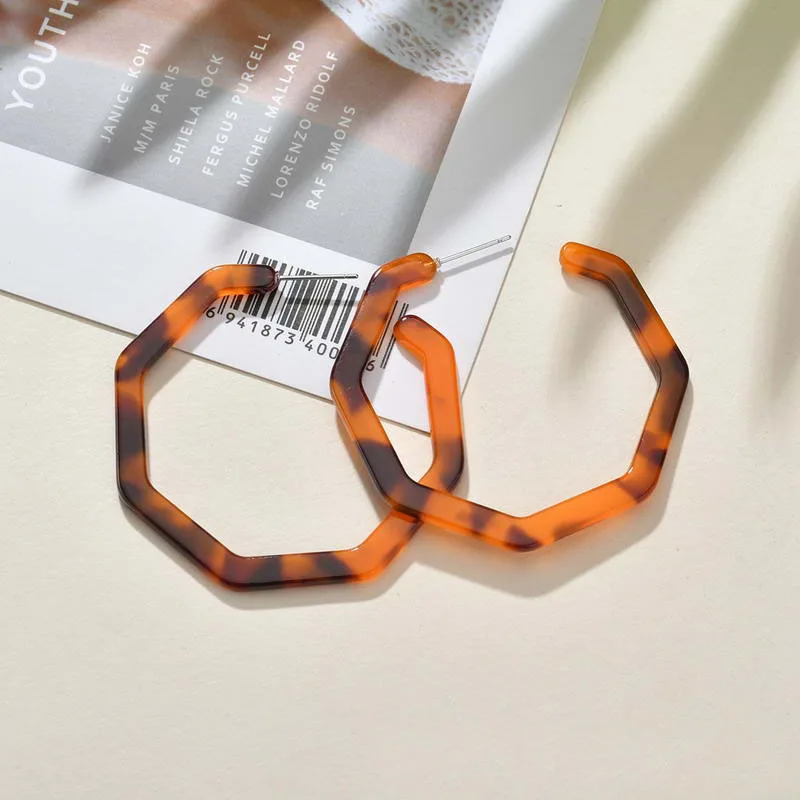 ZWPON геометрические многоугольные ацетатные акриловые леопардовые серьги кольца