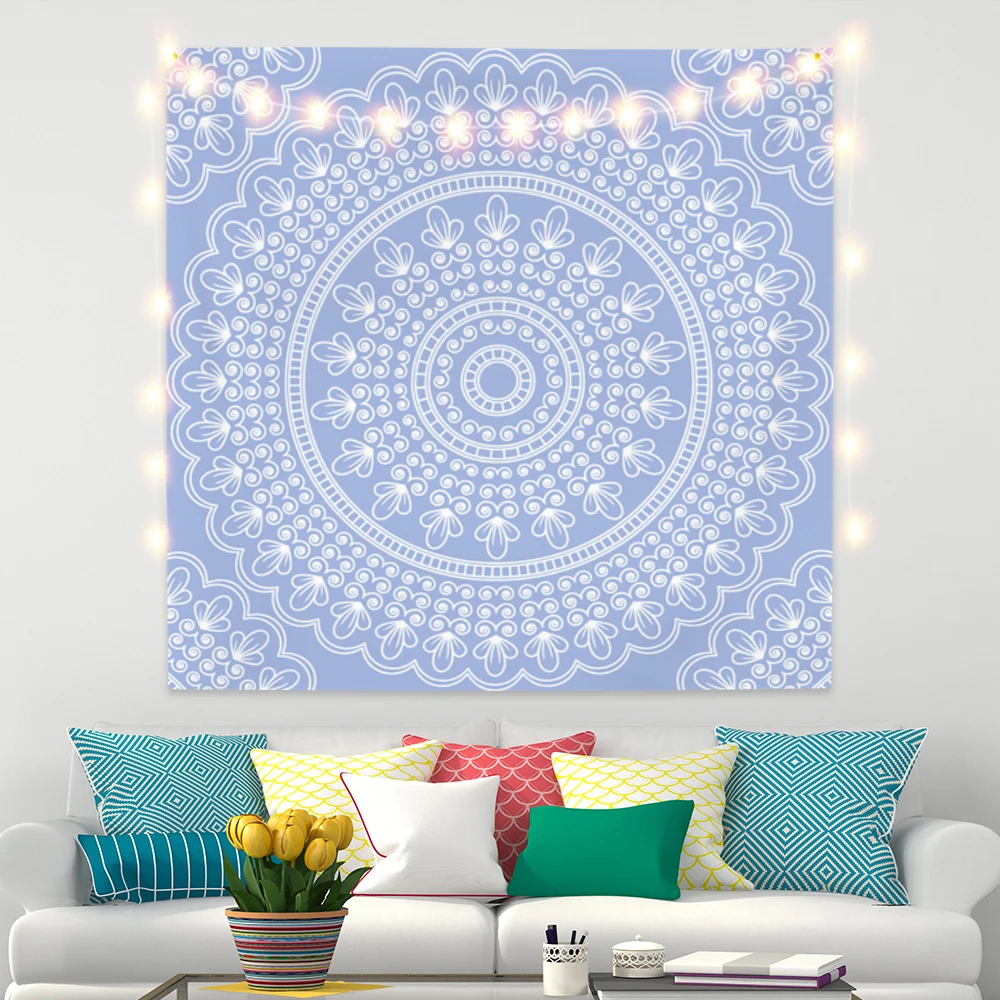 

Light Blue Mandala Tapestry India Psychedelic Vine Flower Wall Hanging