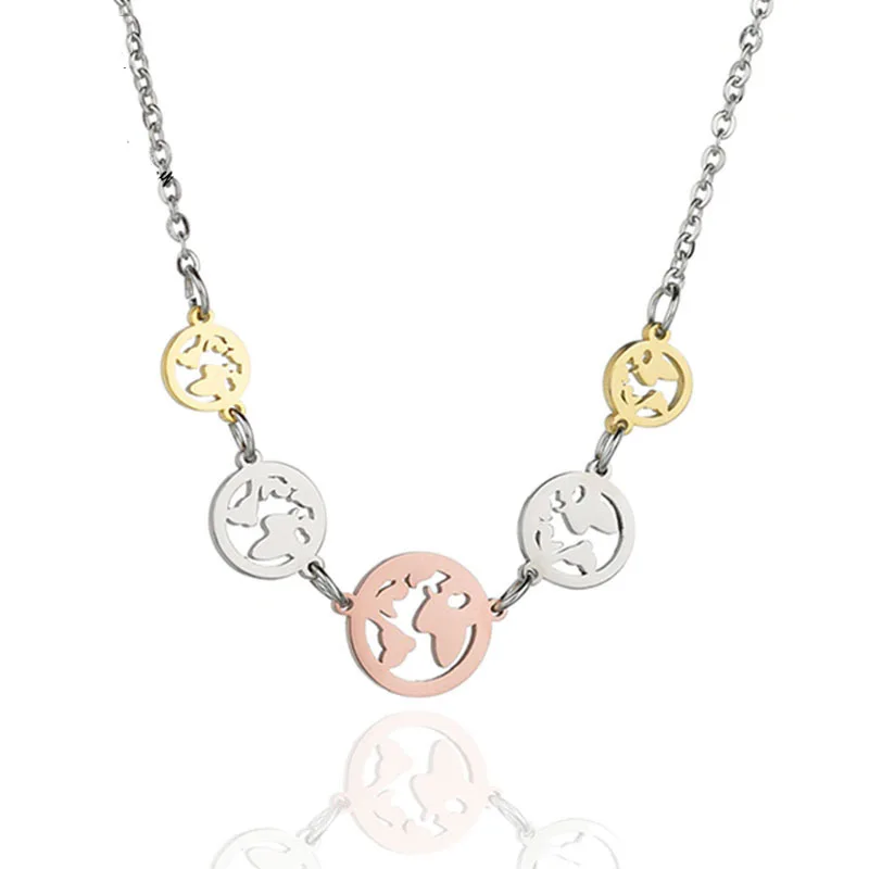 Колье из нержавеющей стали с круглым шаром и картой мира|Ожерелья подвеской| |