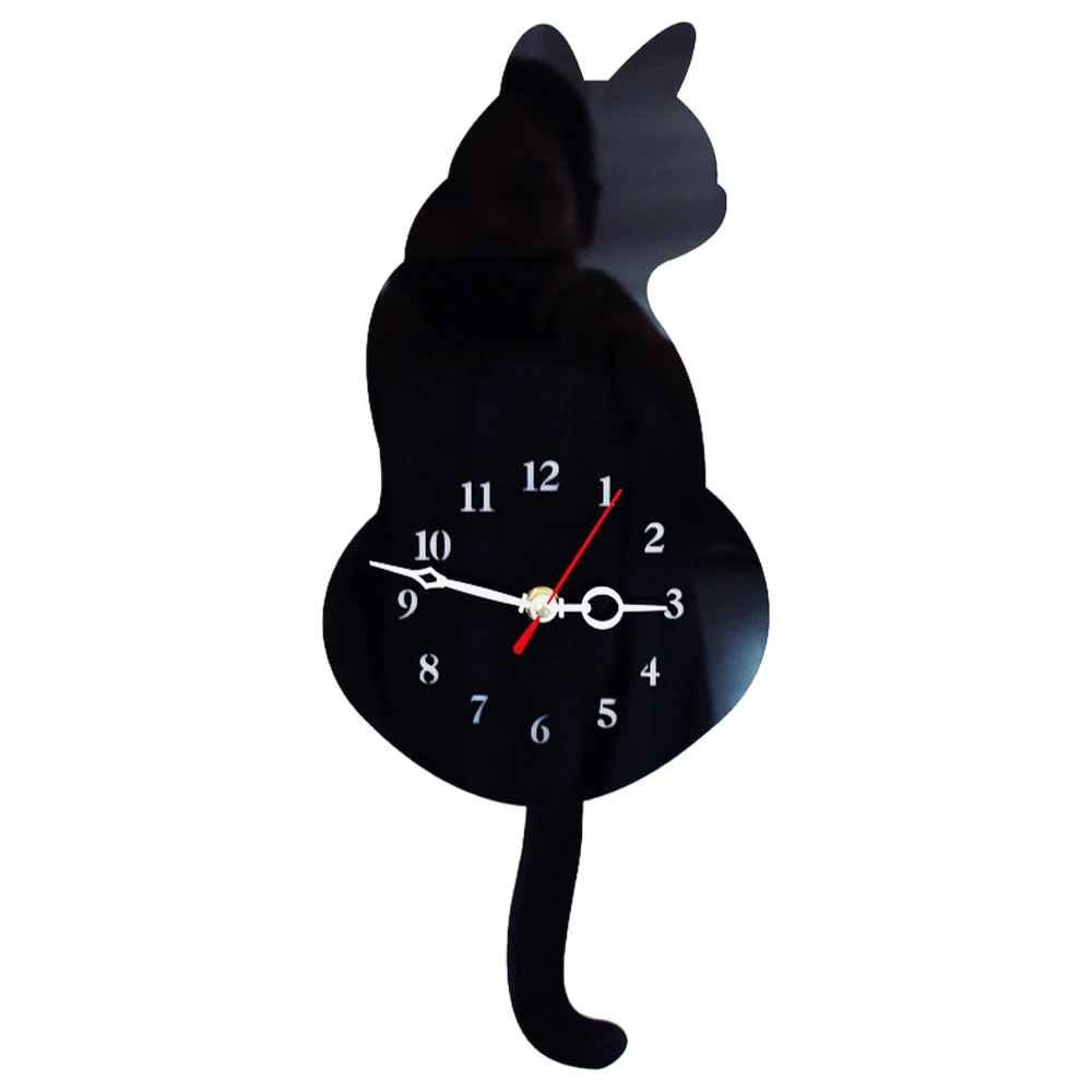 

1pc Wall Clock Cat Shaking Tail Acrylic Home Office Decorative Mute Move Hanging Clock for Bedroom Living Room Decoration Crafts