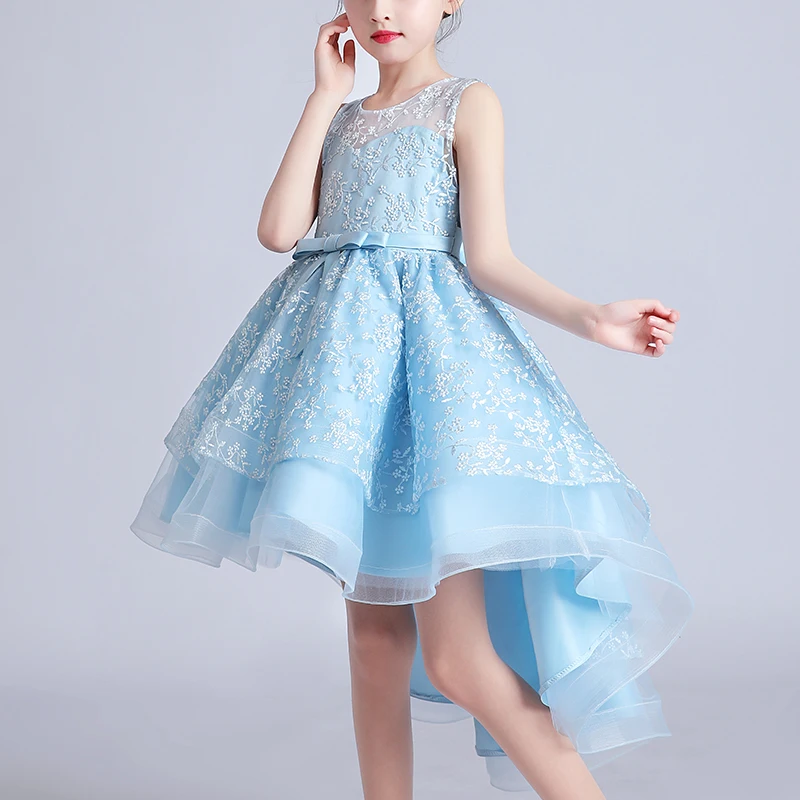 

New Princess Lace Dress Kids Flower Embroidery Dress For Girls Vintage Children Dresses For Wedding Party Formal Ball Gown 14T