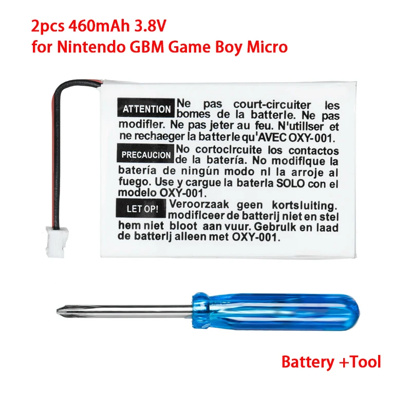 

2шт 460mAh 3,8 V батарея для Nintendo GBM игра мальчик микро перезаряжаемые литий-ионный аккумулятор комплект с отверткой оптовая продажа