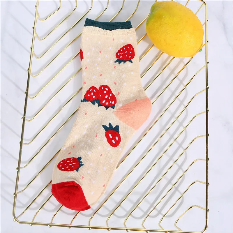 Strawberry Женские милые хлопковые носки с фруктами; носки без пятки с рисунком оранжевой клубники; забавные обжимные носки для девочек; носки с манжетами; Прямая поставка - Цвет: Strawberry