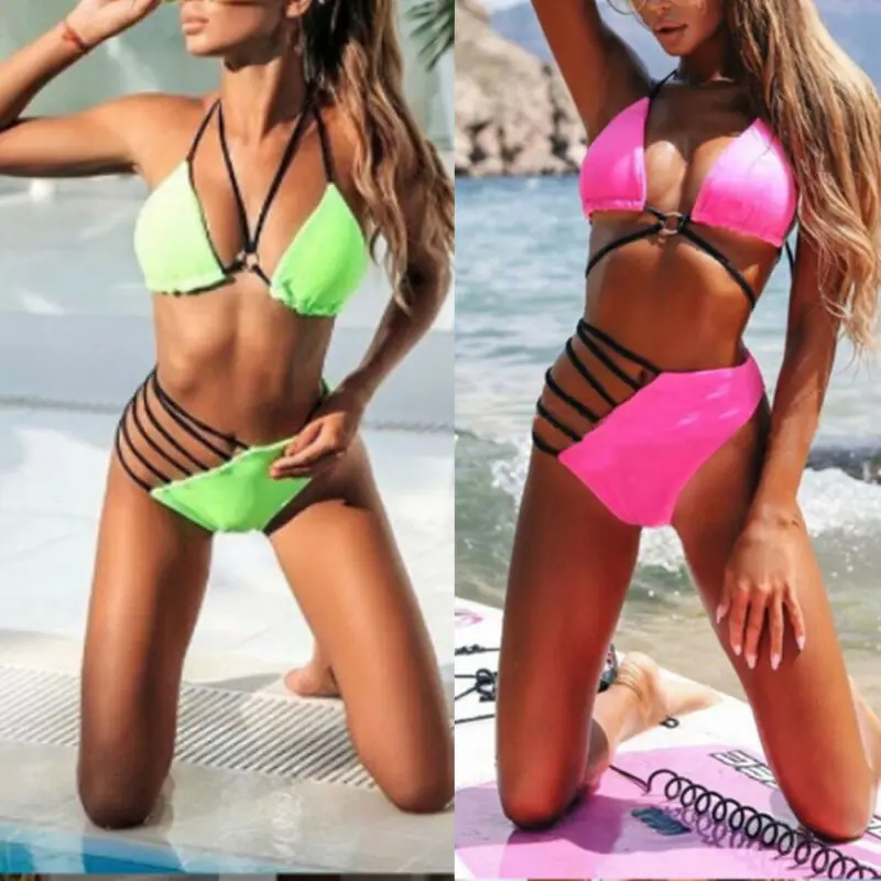 

Women Bikinis Set Lady Bandage Swimwear High Waist Push up Padded Bathing Swimsuit Beachwear Summer String Bandage Irregular
