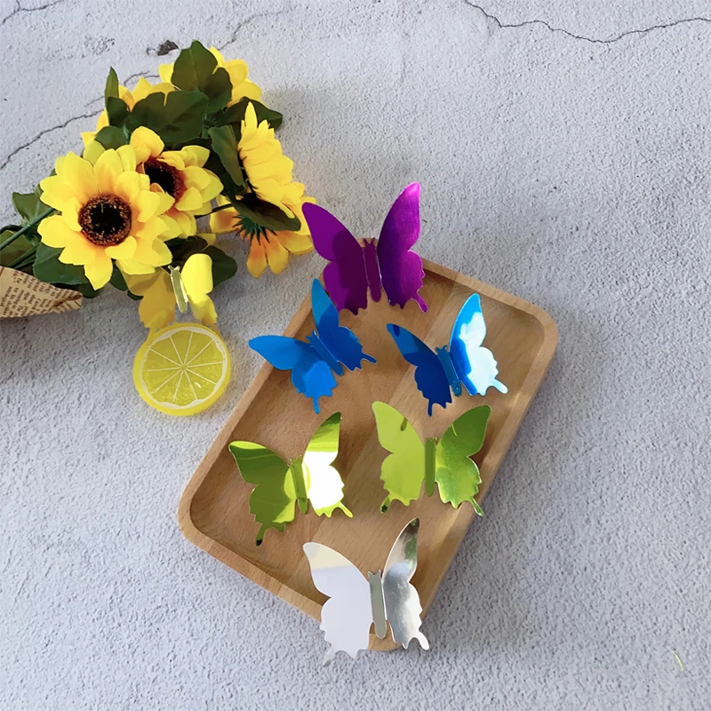 12 шт./компл. Новое поступление зеркальные серебряные 3D наклейки на стену в виде