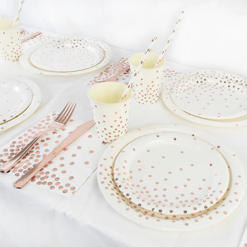 

Rose Gold Party Disposable Tableware Paper Cup Plate Napkins Birthday Party Decorations Wedding Supplies Baby Shower Favors