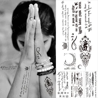 arabic sanskrit prayer text waterproof temporary tattoo sticker crown moon english black word letter arm flash tattoos women men