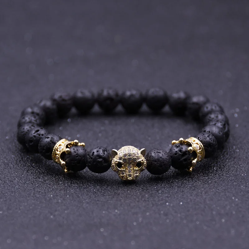 HYHONEY Black Lava натуральные камни бусины микро паве CZ голова леопарда корона