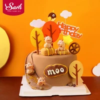 orange yellow happy farm moo cattle bulls cake toppers for childrens day party baby happy birthday supplies lovely gifts