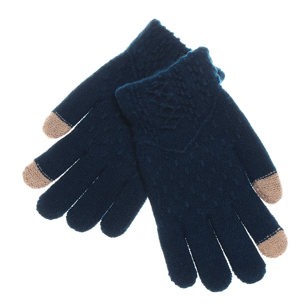 dark blue Зимние модные перчатки с сенсорным экраном для женщин и девушек, милые шерстяные вязаные рукавицы с рисунком кота для девочек на Рождество - Цвет: dark blue