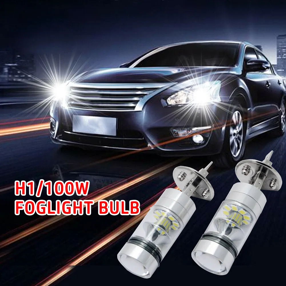 

White H1 100W Bulbs H1 Headlight LED Lights Super Bright 100W 2pCS Car Fog