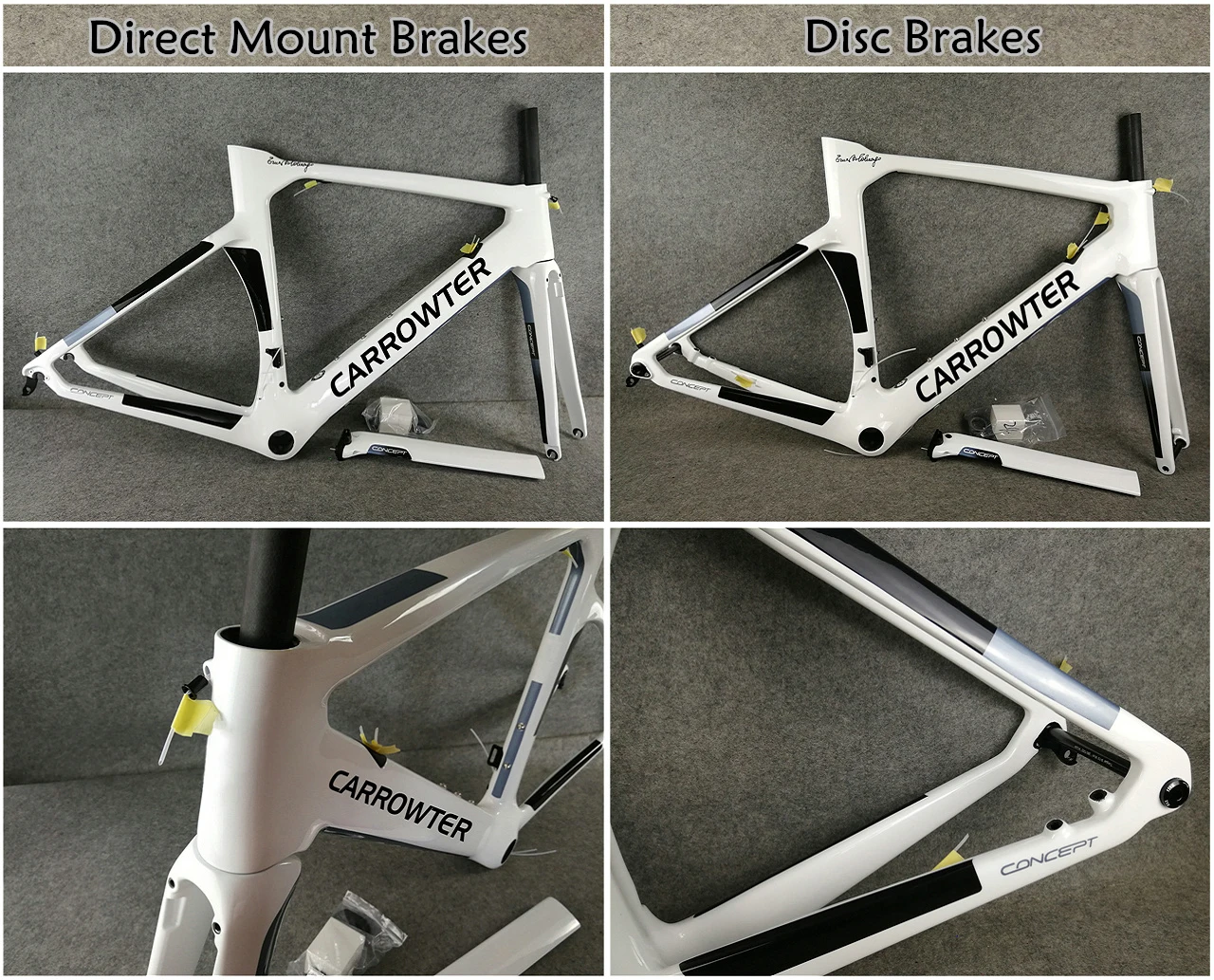 

NJWH White T1000 UD Glossy Concept Direct Mount Brakes Carbon Road Frame Disc Frameset with 45 48 50 52 54 56cm