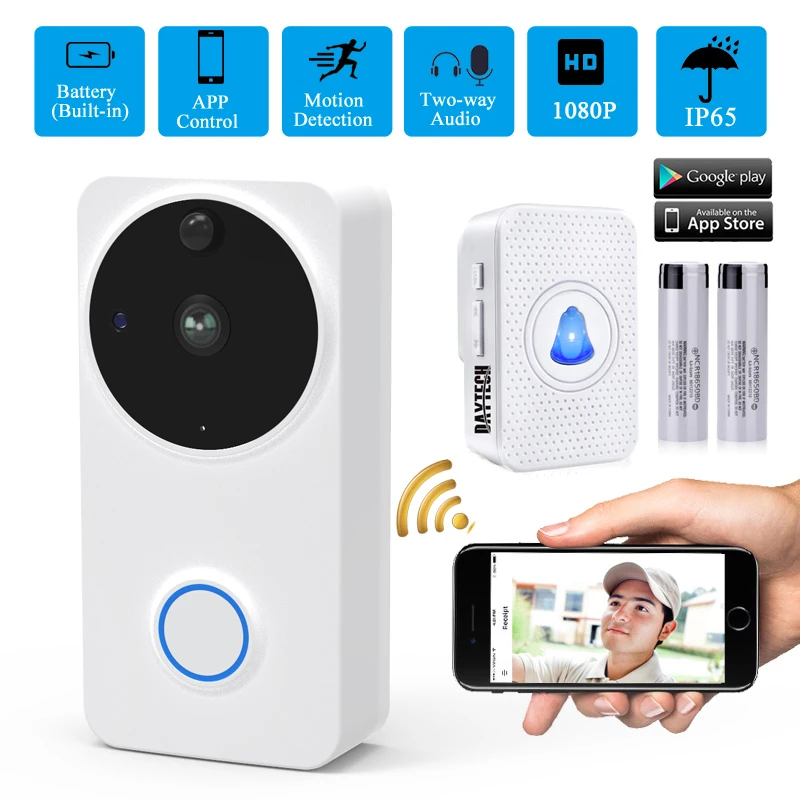Беспроводная видеокамера DAYTECH, дверной звонок, домофон, домофон, Открытый 1080 P, WiFi камера, батарея IP65, дверной звонок, сигнализация, Домашняя безопасность