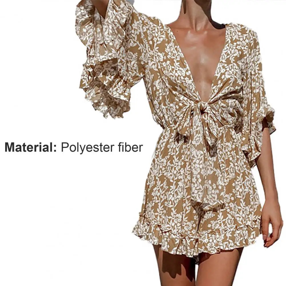 

Summer Woman Dress 2021 Midi Dress Jumpsuit Deep V-neck Loose Casual Ladies Floral Print Romper for Dating