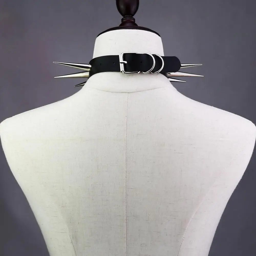 

Special neutral cool super long super pointed spike rivet collar neckband handmade punk necklace accessories couple