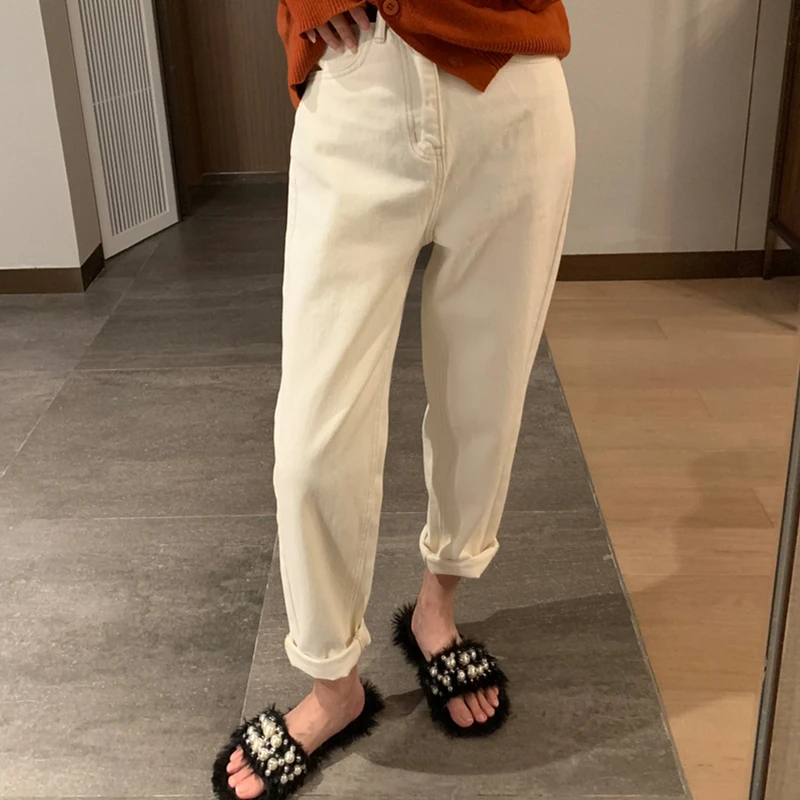 

Винтажные прямые брюки с высокой талией для женщин, уличная одежда, свободные женские шаровары, джинсы из денима с кнопками, женские брюки н...