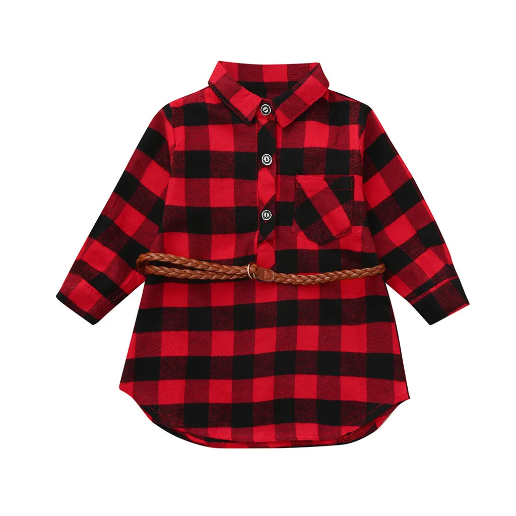 2019 г. платья принцессы в клетку для маленьких девочек одежда с поясом Одежда