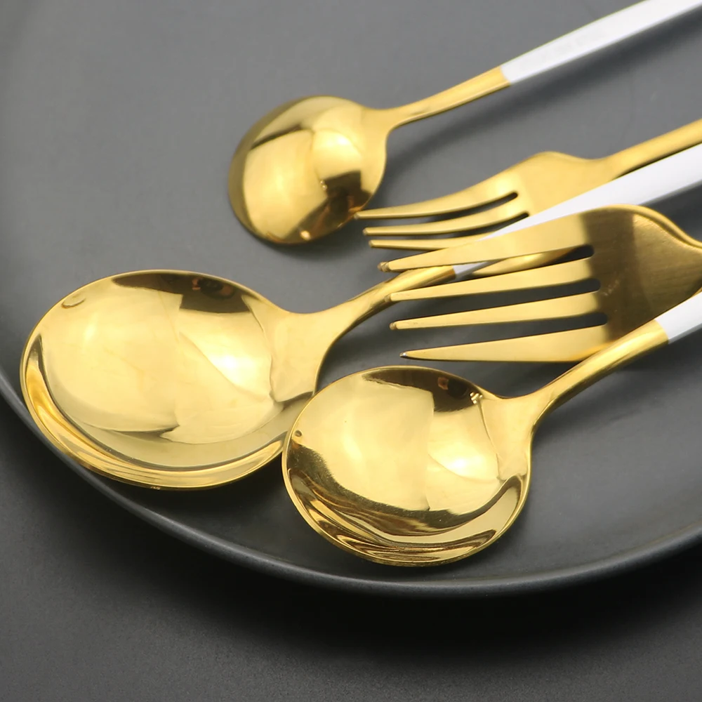 24 шт набор посуды из белого золота столовых приборов 304 Нержавеющая сталь нож