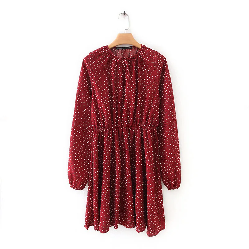 Женское платье с длинным рукавом осень 2019 новая мода шнуровка воротник узор в