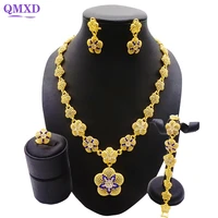 gold jewellery set dubai african bridal gifts wedding ornament flowers shape jewelry sets for women 24k gold necklace set 2021
