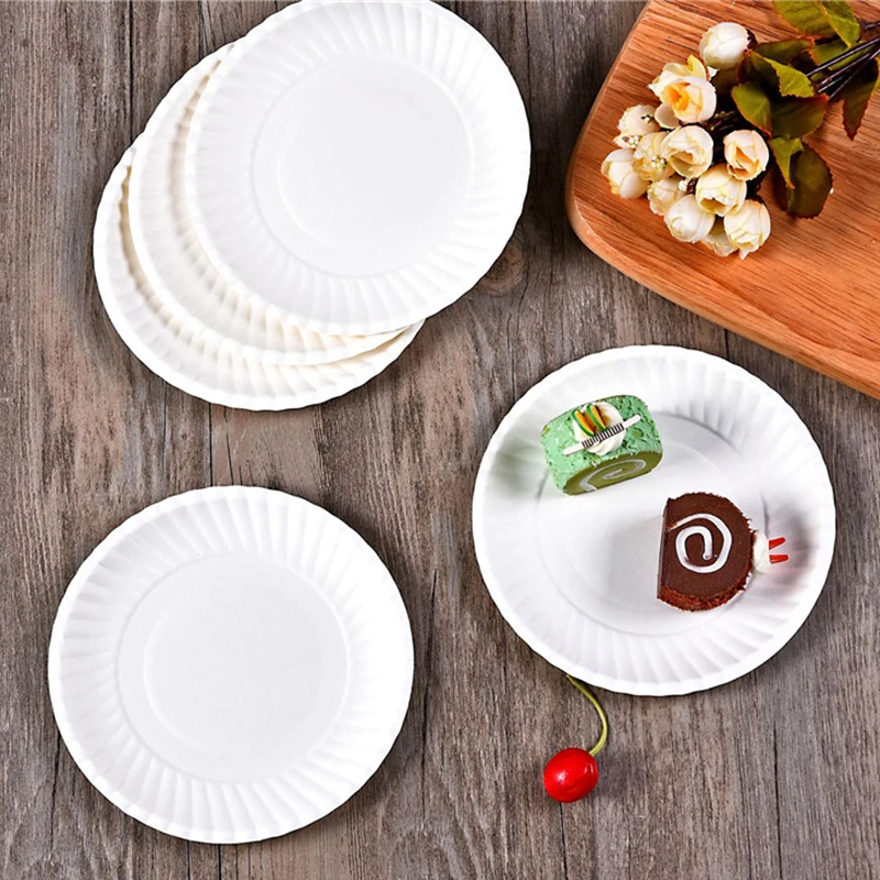 100 шт./упак. одноразовые тарелки лотка чистый белый картон для дня рождения