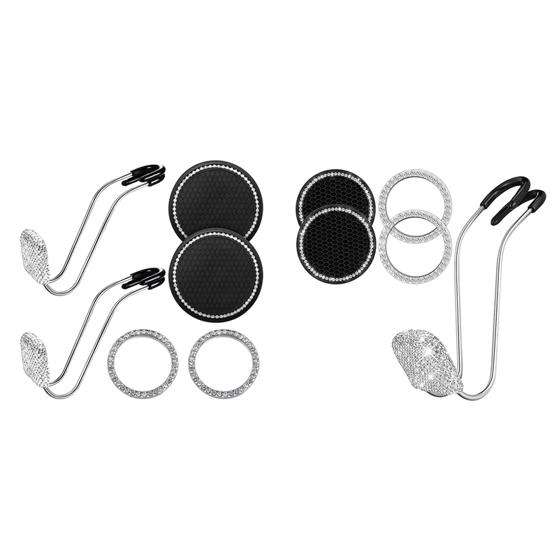 

Rhinestone Car Hook 2Pcs Bling Cup Coasters 2Pcs Bling Engine Button Rings Bling Car Accessories for Women Men