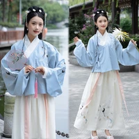 original ancient chinese costume womens ming embroidery flower cross collar pipa sleeve jacket jacket and skirt set