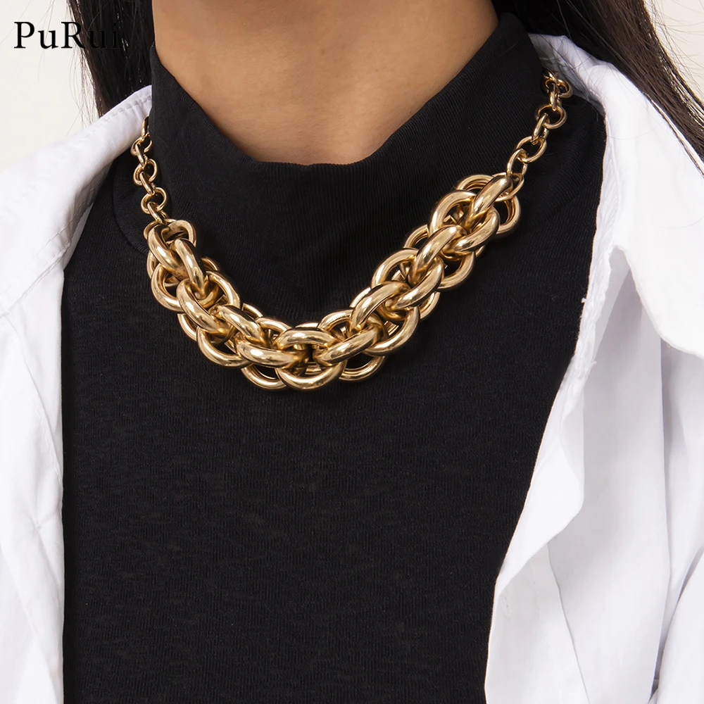 

Hip Hop Curb Cuban Chunky Chain Choker Necklace Exaggerated Gorgeous Heavy Metal Twisted Chain Kpop Neck Chains for Women Men