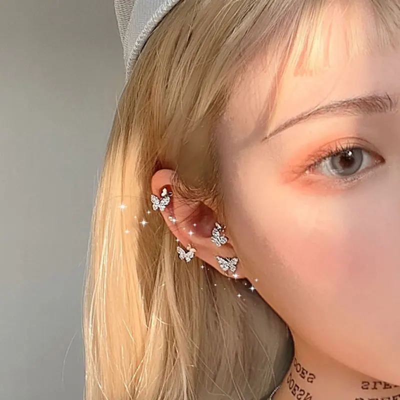 Блестящие минималистичные серьги-гвоздики в форме бабочки женские серьги-клипсы