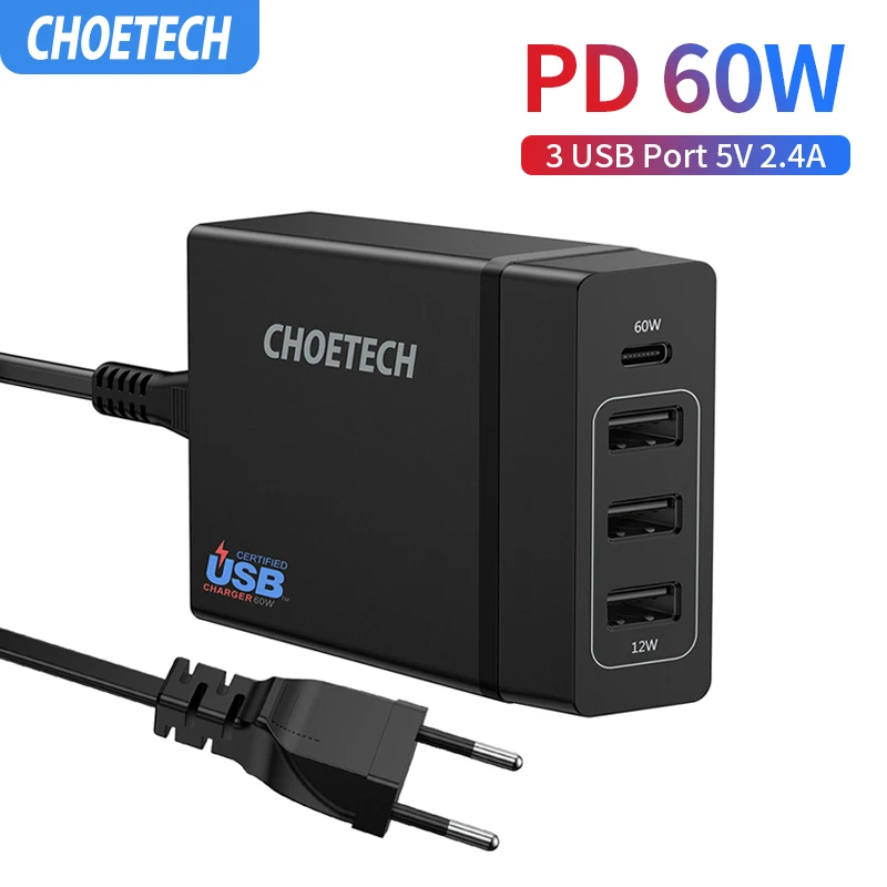 CHOETECH мульти Usb зарядное устройство USB C 4 порта 72 вт usb type PD станция для MacBook Pro iPad iPhone