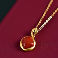 amorita boutique vintage frosted metal natural red stone pendant necklace