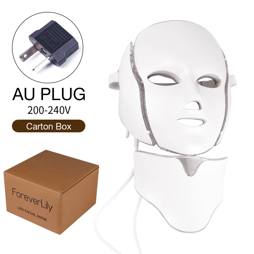 AU PLUG (220-240V) Foreverlily 7 цветов светильник светодиодный маска для лица с омоложением кожи шеи уход за лицом Лечение Красота анти акне терапия отбеливание - Цвет: AU PLUG (220-240V)