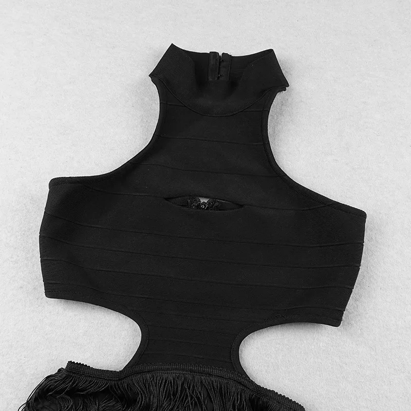 Черное платье с кисточками пикантное Бандажное Платье макси открытой спиной и