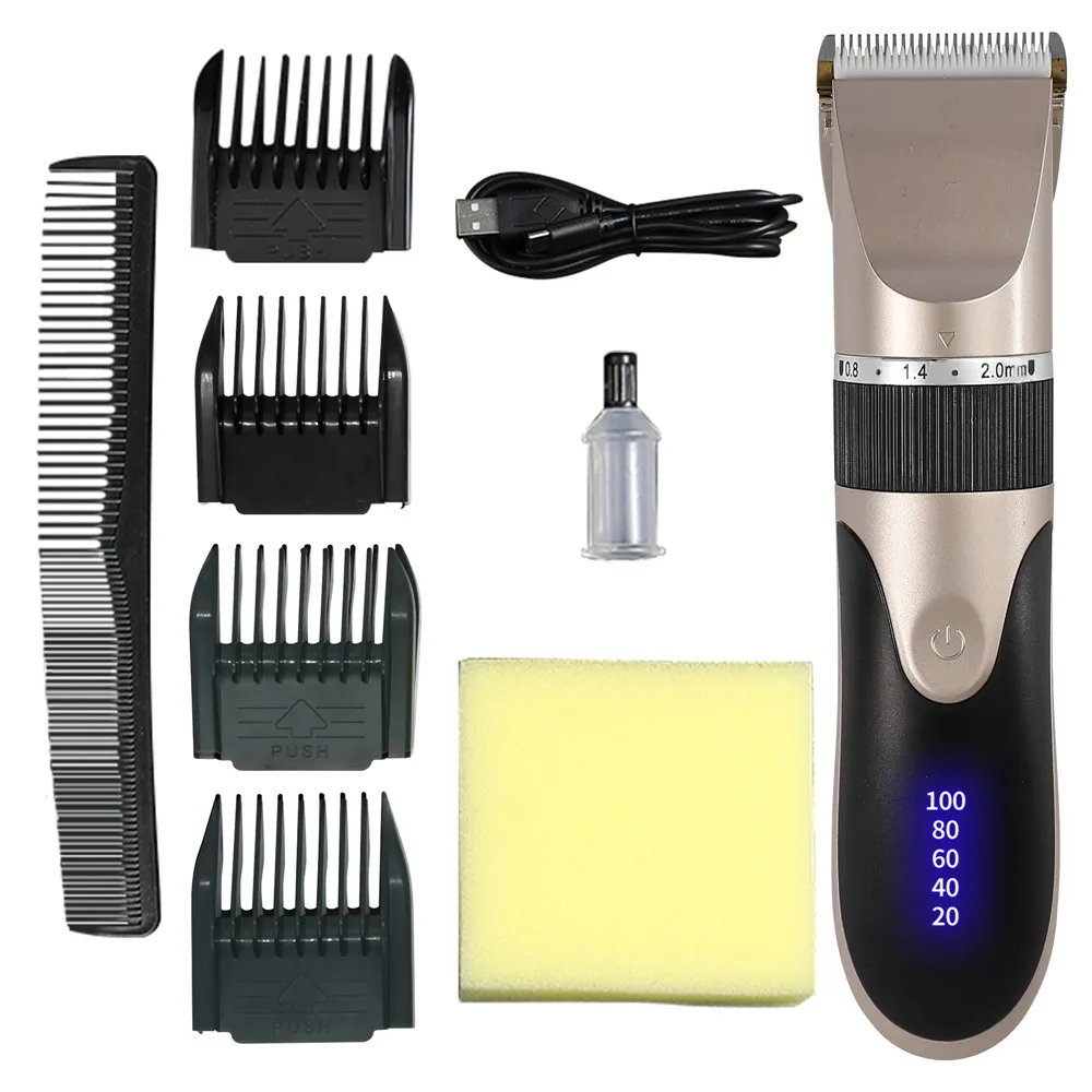 Washable Rechargeable Hair Clipper Professional Barber Trimmer With Carbon Steel Cutter Head