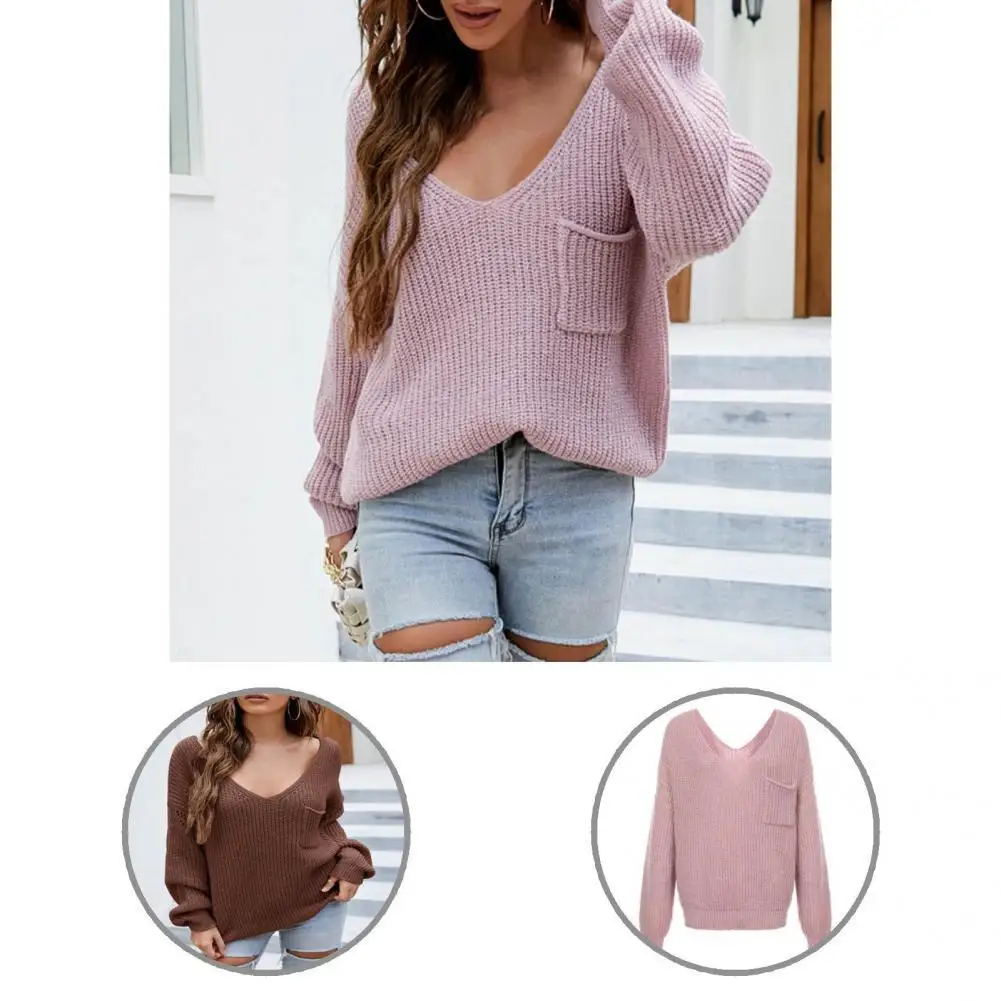 

Вязаный пуловер, популярный Однотонный свитер с вырезами на рукавах и карманами, простой вязаный Топ