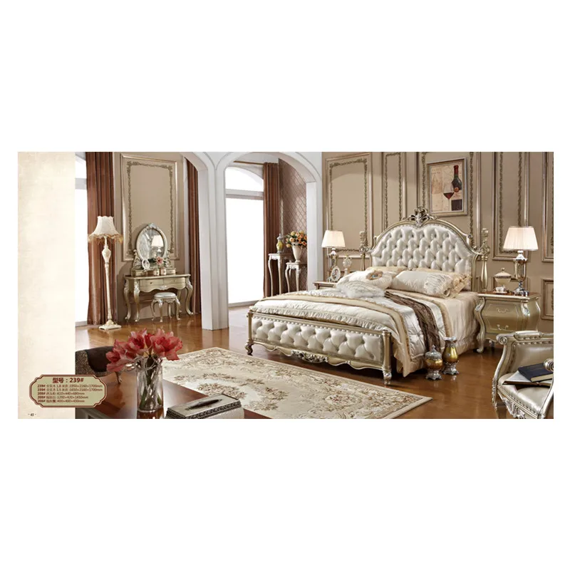 Россия роскошный отель Высокое качество Золотая кожаная кровать|Наборы для