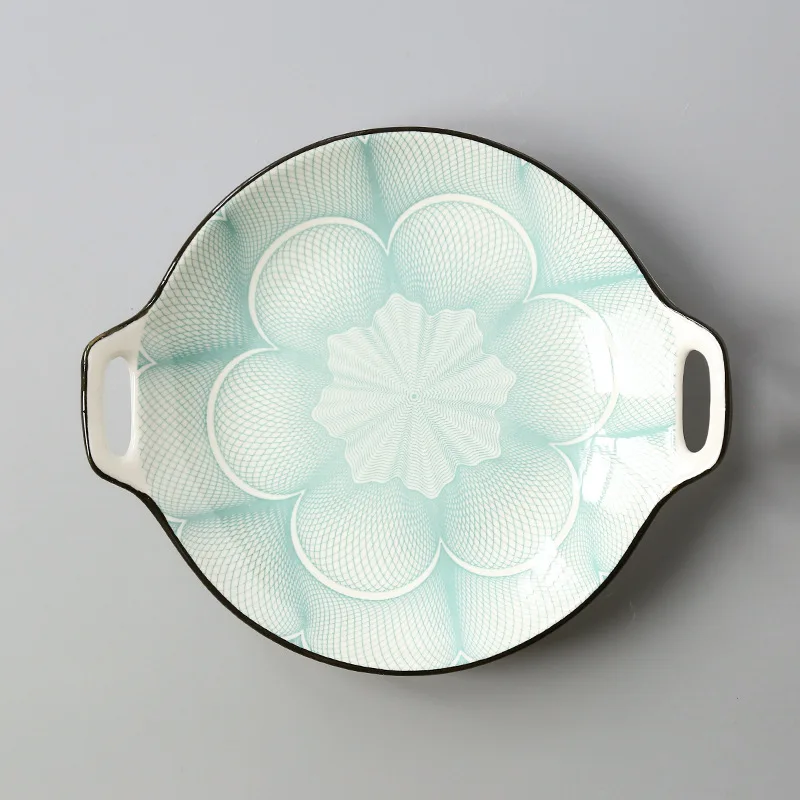 Керамическая тарелка с двойной ручкой в японском стиле 1 шт. десертное блюдо